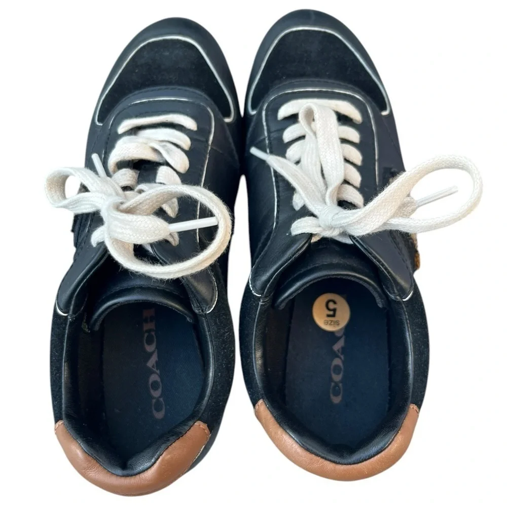 NEW- Coach Rebecca Varsity Black Suede Lace up Sneakers - Picture 6 of 14